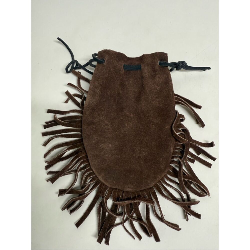 Indian Leather Fringed Tobacco Medicine Pouch Bag Drawstring Hippie Boho 5”x7,5” - Picture 7 of 7